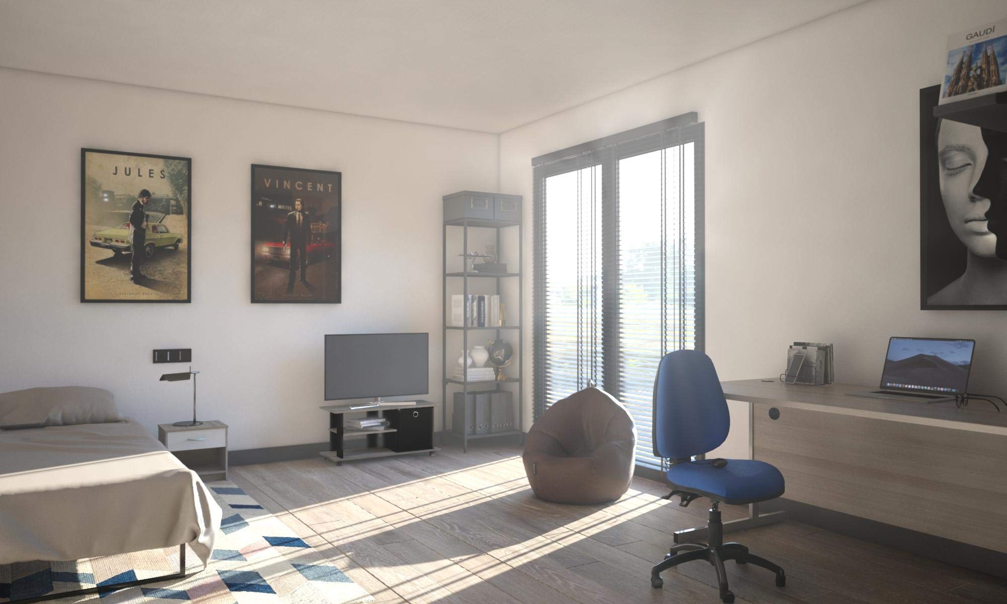 FURINNO Simplistic Entertainment TV Stand with Storage Bin, French Oak Grey/Black,13239GYW/BK