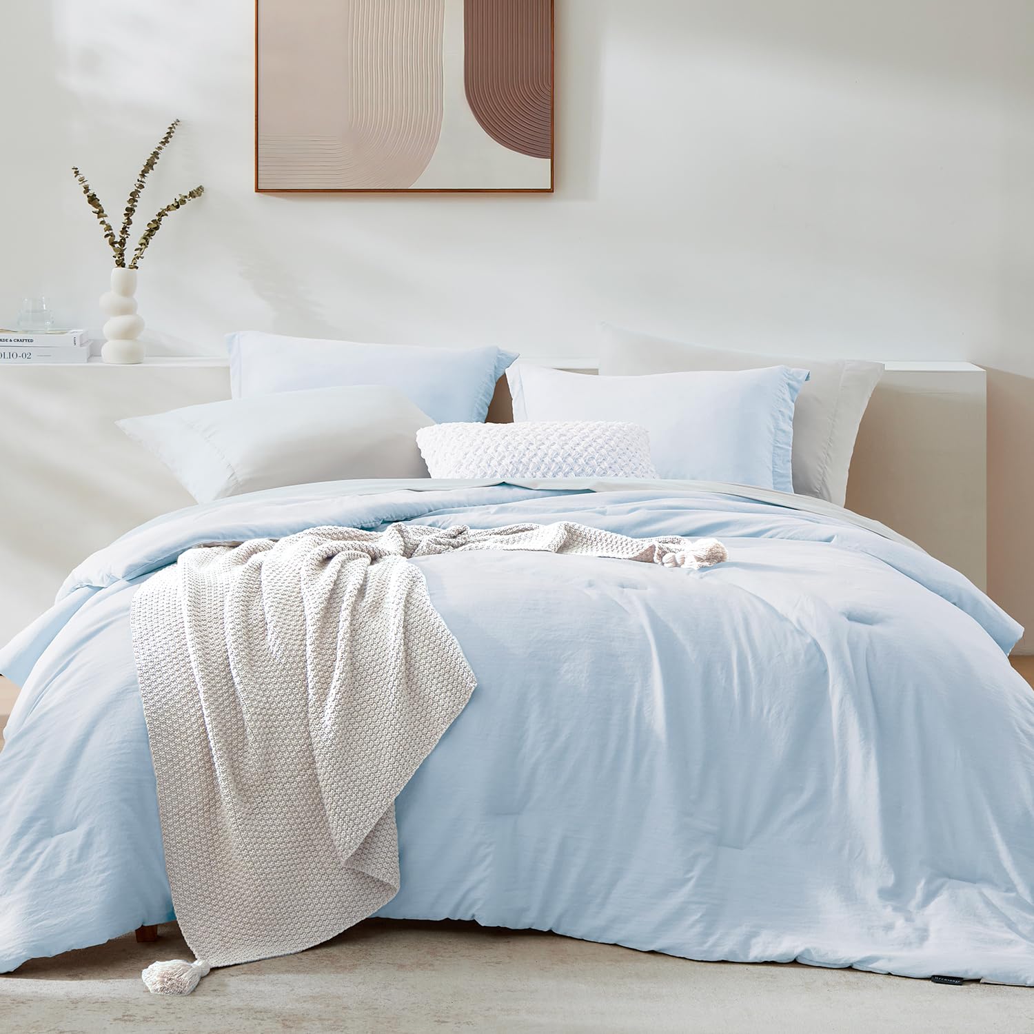 Wrensonge Queen Comforter Set - 7 Pieces Arctic Ice Soft Bed In A Bag Queen With Fitted Sheet, Flat Sheet, 2 Pillow Shams, And 2