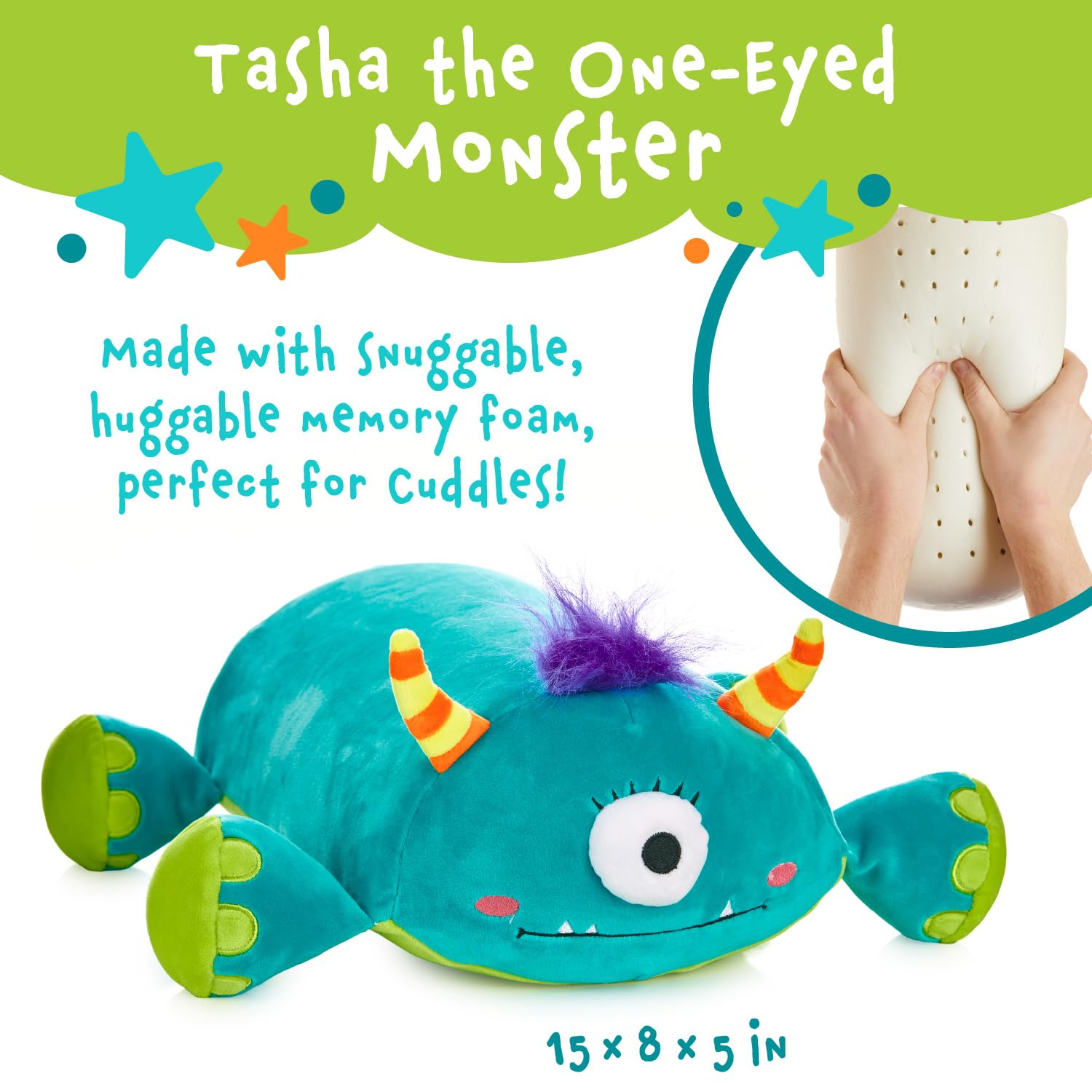 Memory Mates Tasha The One-Eyed Monster Memory Foam Pillow Plush,15    Stuffed Animal