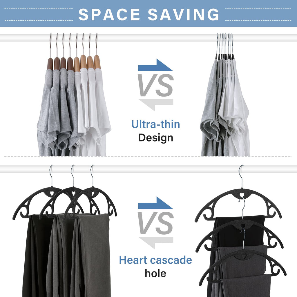 IEOKE Velvet Hangers, 50-Pack Ultra Thin, 360° Swivel Heavy Duty, Black/Silver