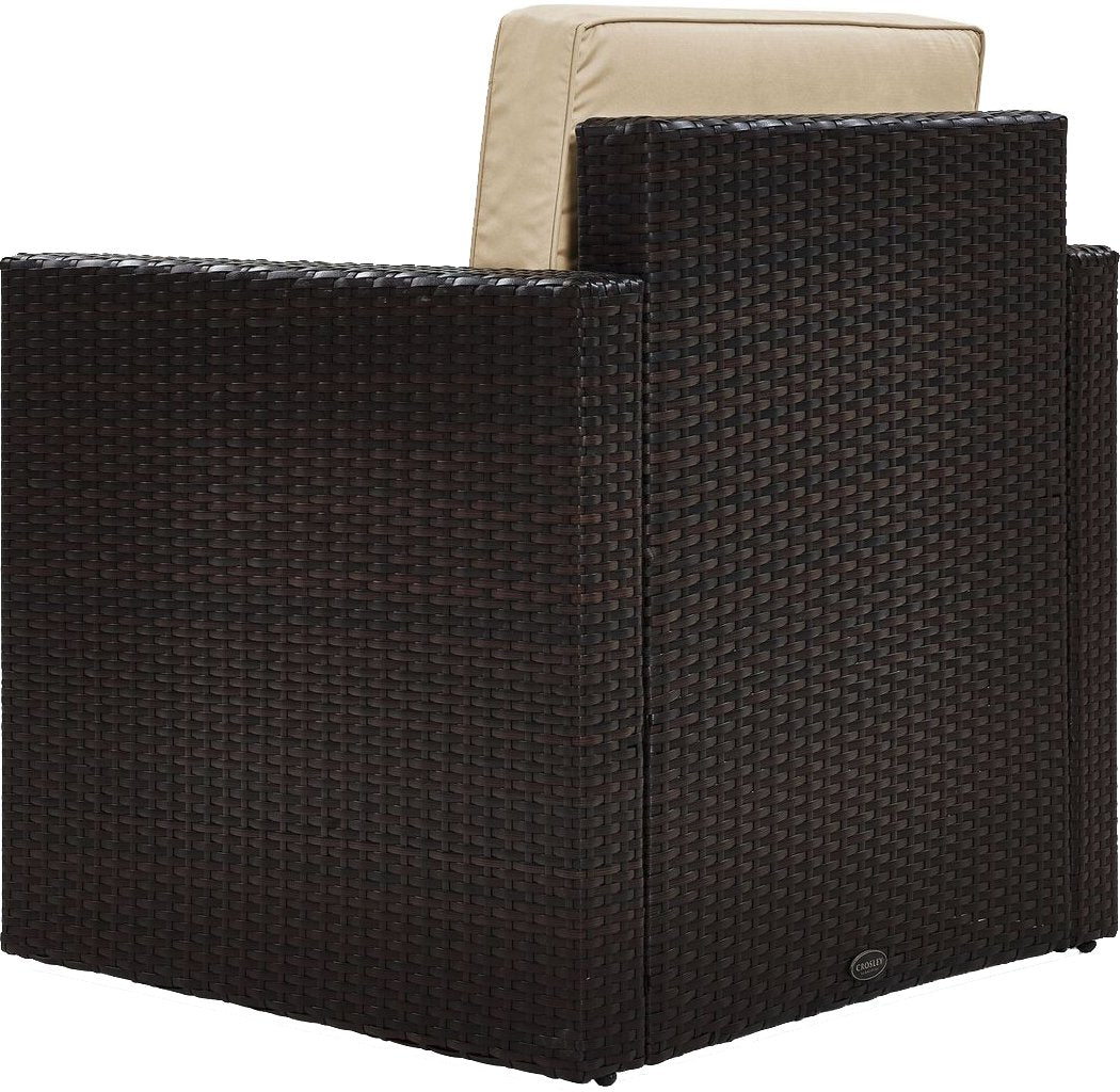 Crosley Furniture Palm Harbor Outdoor Chair, Wicker Patio Chairs for Porch, Deck, Balcony, Backyard, Brown with Sand Cushions