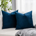 Quafoo Navy Decorative Lumbar Velvet Throw Pillow Covers 24X24 Inch Set Of 2 With Zipper Luxury Soft Solid Square Cushion Covers