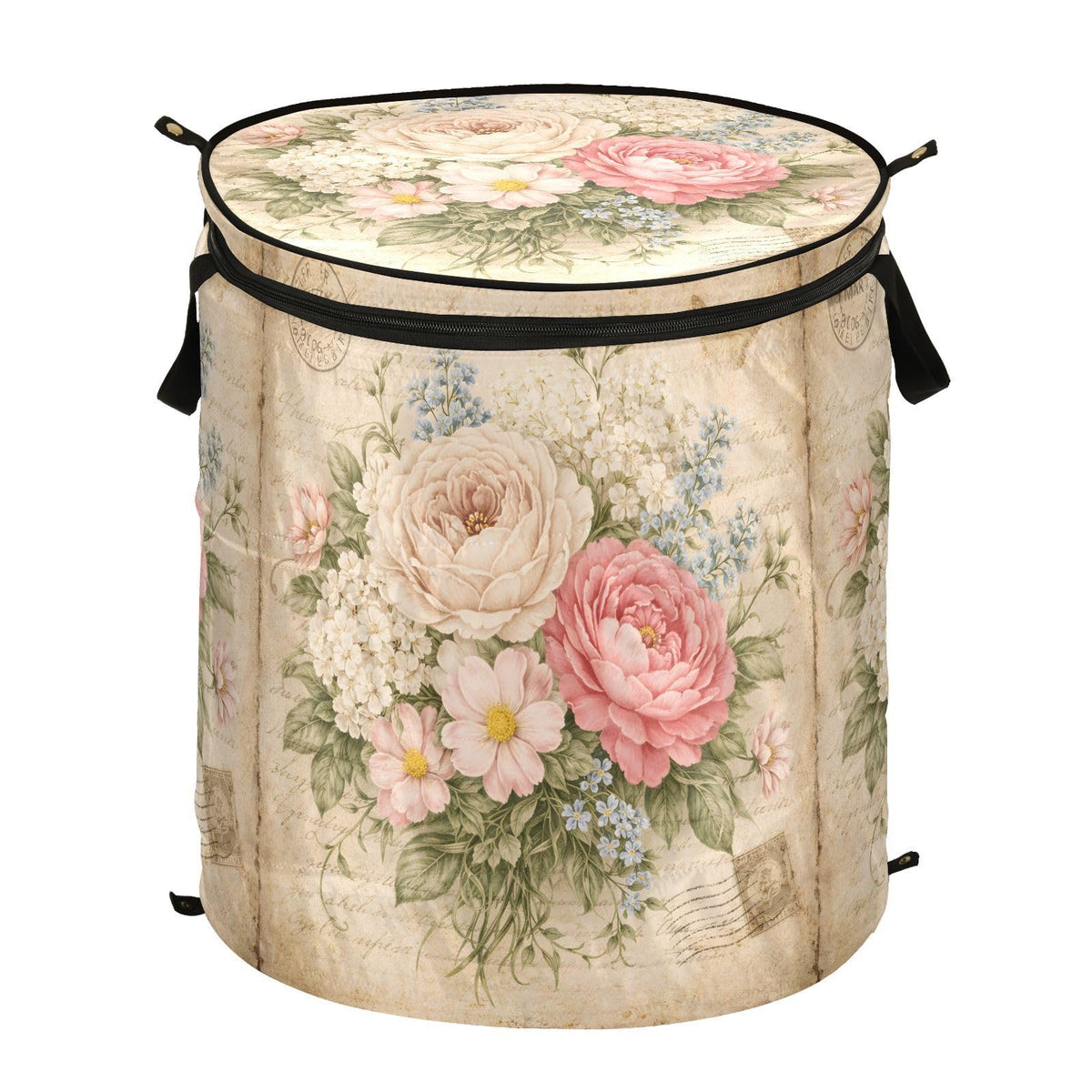 ALAZA 50 L Popup Laundry Hamper, Vintage Shabby Chic Pink Rose Floral Freestanding Collapsible Large Clothes Basket for Clothes
