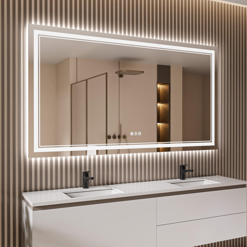 ISTRIPMF 72x40 Inch LED Bathroom Mirror with Lights, Backlit and Front Lighted Bathroom Mirrors for Wall, Anti-Fog Dimmable Memo