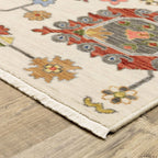 HomeRoots 509342 6 x 9 ft. Ivory Yellow Rust Green Gray Pink Orange Blue & Gray Oriental Power Loom Stain Resistant Rectangle Area Rug with Fringe