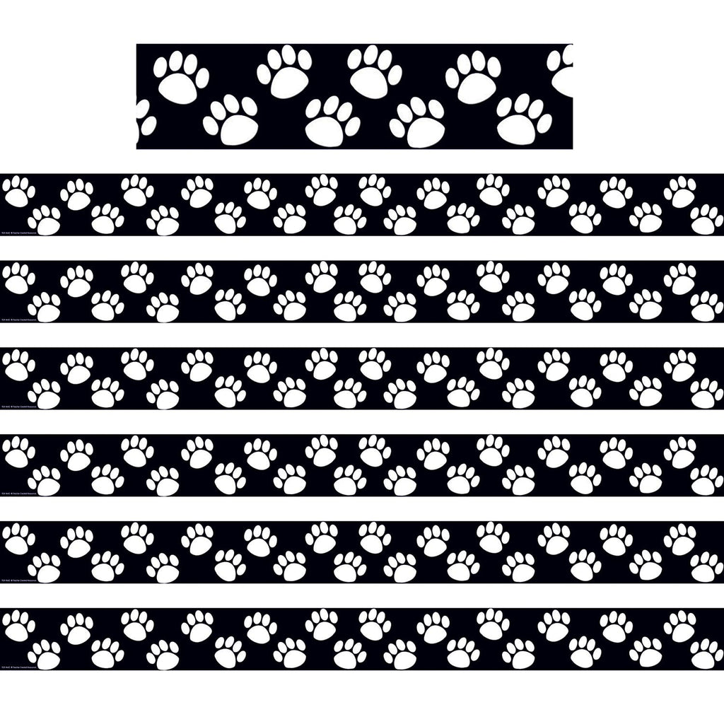 Teacher Created Resources Black with White Paw Prints Border Trim, 35 Feet Per Pack, 6 Packs