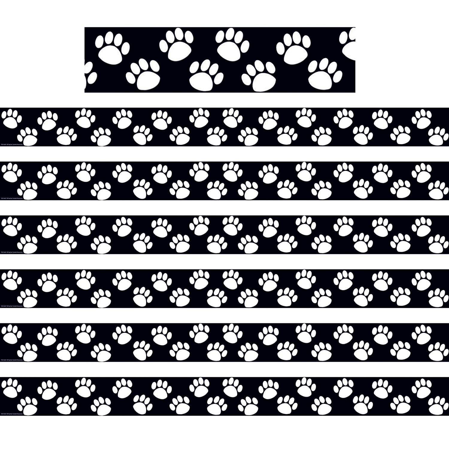 Teacher Created Resources Black with White Paw Prints Border Trim, 35 Feet Per Pack, 6 Packs