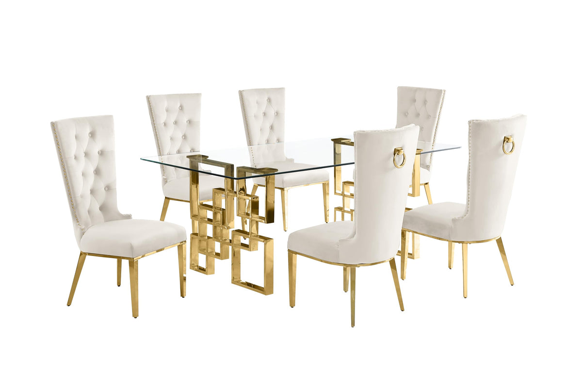 Best Quality Furniture D222-6Sc334 Dining, 7-Piece Set, Cream/Gold