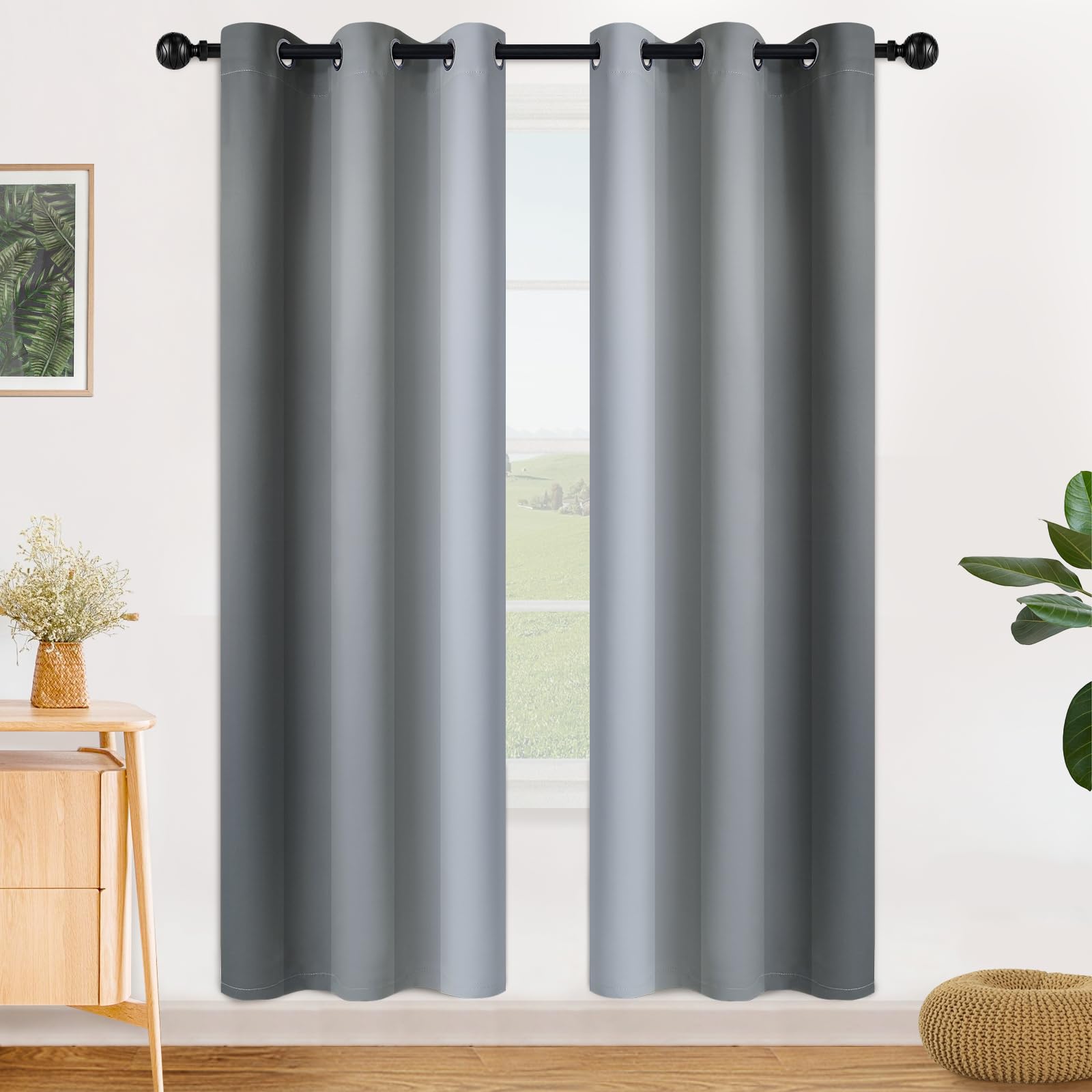 Simplehome Ombre Room Darkening Curtains For Living Room, Light Blocking Grey To Greyish White Thermal Insulated Grommet Window