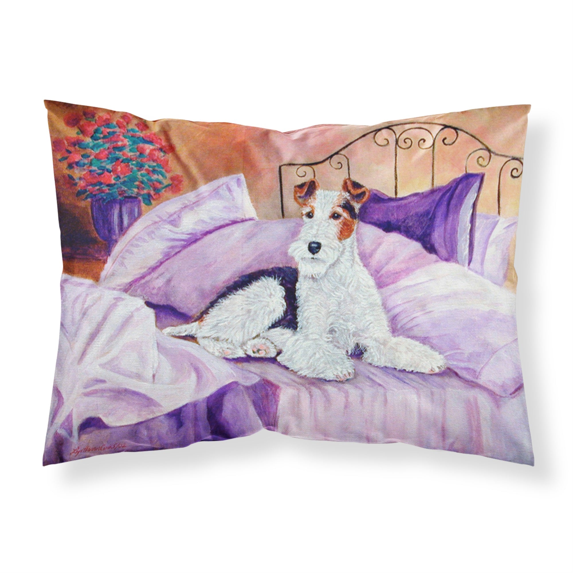 'Caroline'S Treasures 7121Pillowcase Fox Terrier Waiting On Mom Moisture Wicking Fabric Standard Pillowcase, Large, Multicolor'