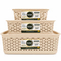 Pearlpet Everyday Basket Set Of 3 With Lid | Mini, Medium & Large MultiPurpose Plastic Storage Baskets | Stackable Organiser Fo