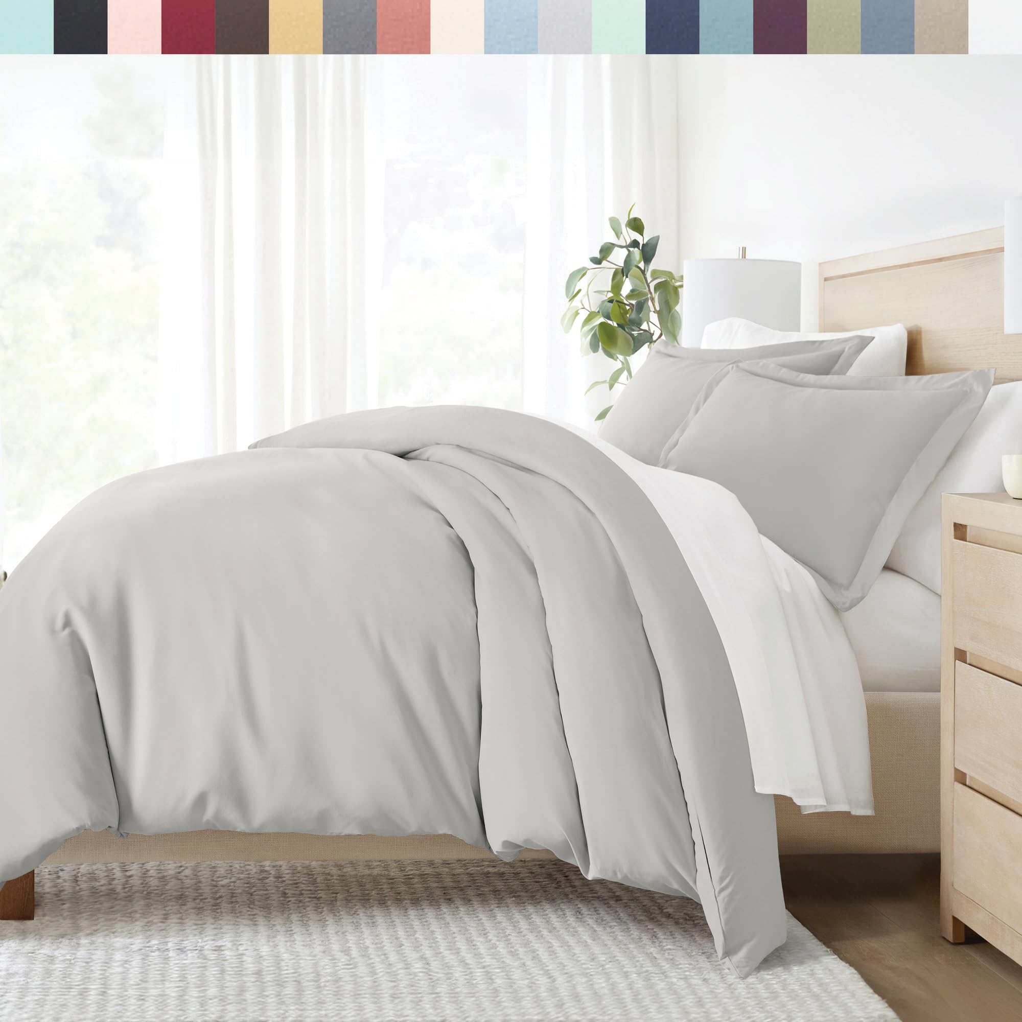 Ienjoy Home Hotel Collection Soft Brushed Microfiber Duvet Cover Set, Queen, Light Gray (Bll-Duvet-Queen-Lgray)