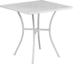 Commercial Grade 28 Square White Indoor-Outdoor Steel Folding Patio Table Set with 2 Square Back Chairs
