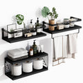 Fixwal 3+1 Tier Wall Mounted Bathroom Shelves Over Toilet, Rustic Wood Floating Shelves With Metal Frame And Towel Bar For Bathroom, Kitchen, Bedroom, Living Room (Black)