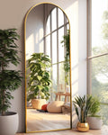 DYNWELL Arched Full Length Mirror, Floor Mirror with Stand, 18''x58'' Large Mirror, Wall Mirror Full Length, Gold Floor Length M