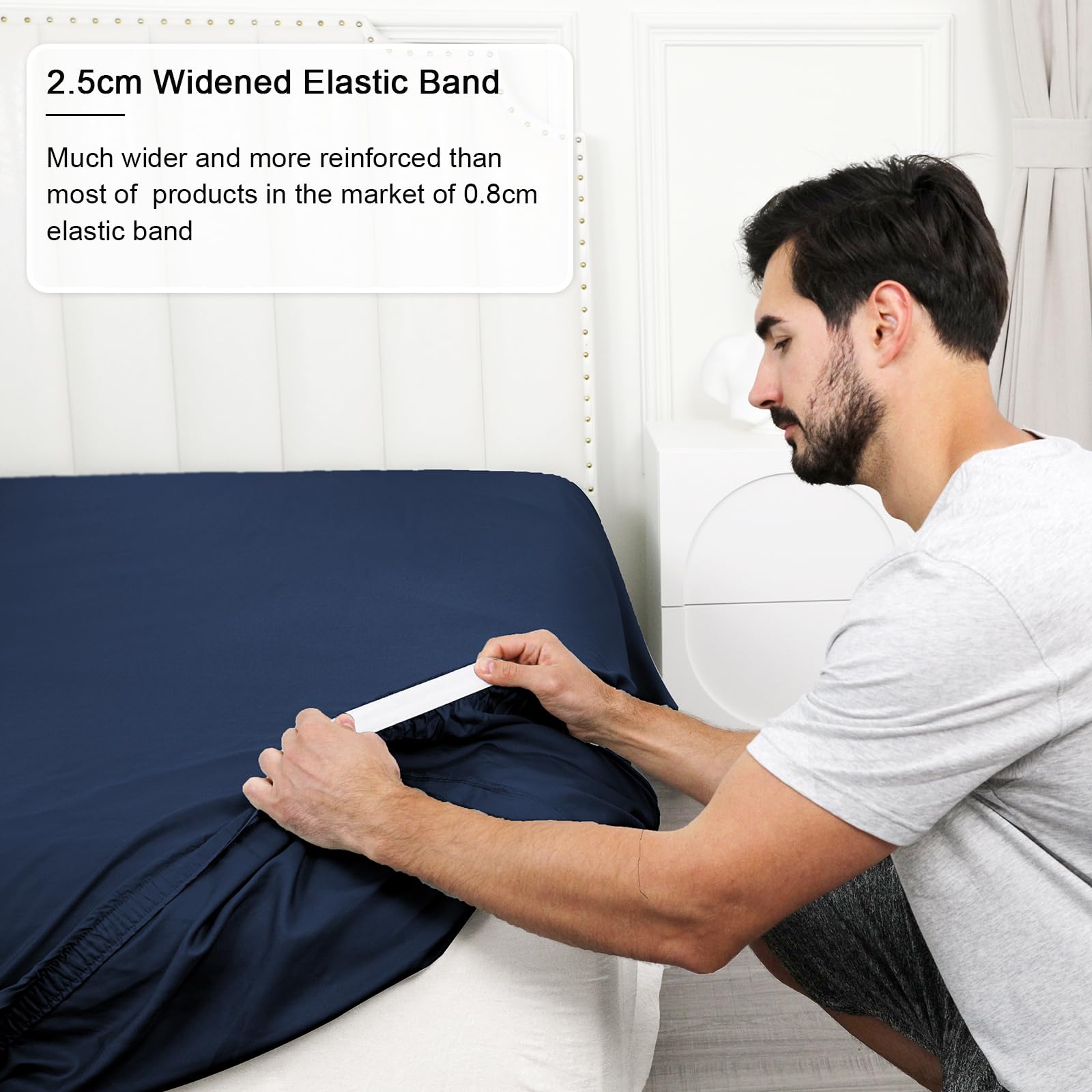 Phf 100% Rayon Derived From Bamboo Cooling Fitted Sheet Twin Size For Hot Sleeper, 16'' Deep Pocket,2.5Cm Wider Strong Elastic E