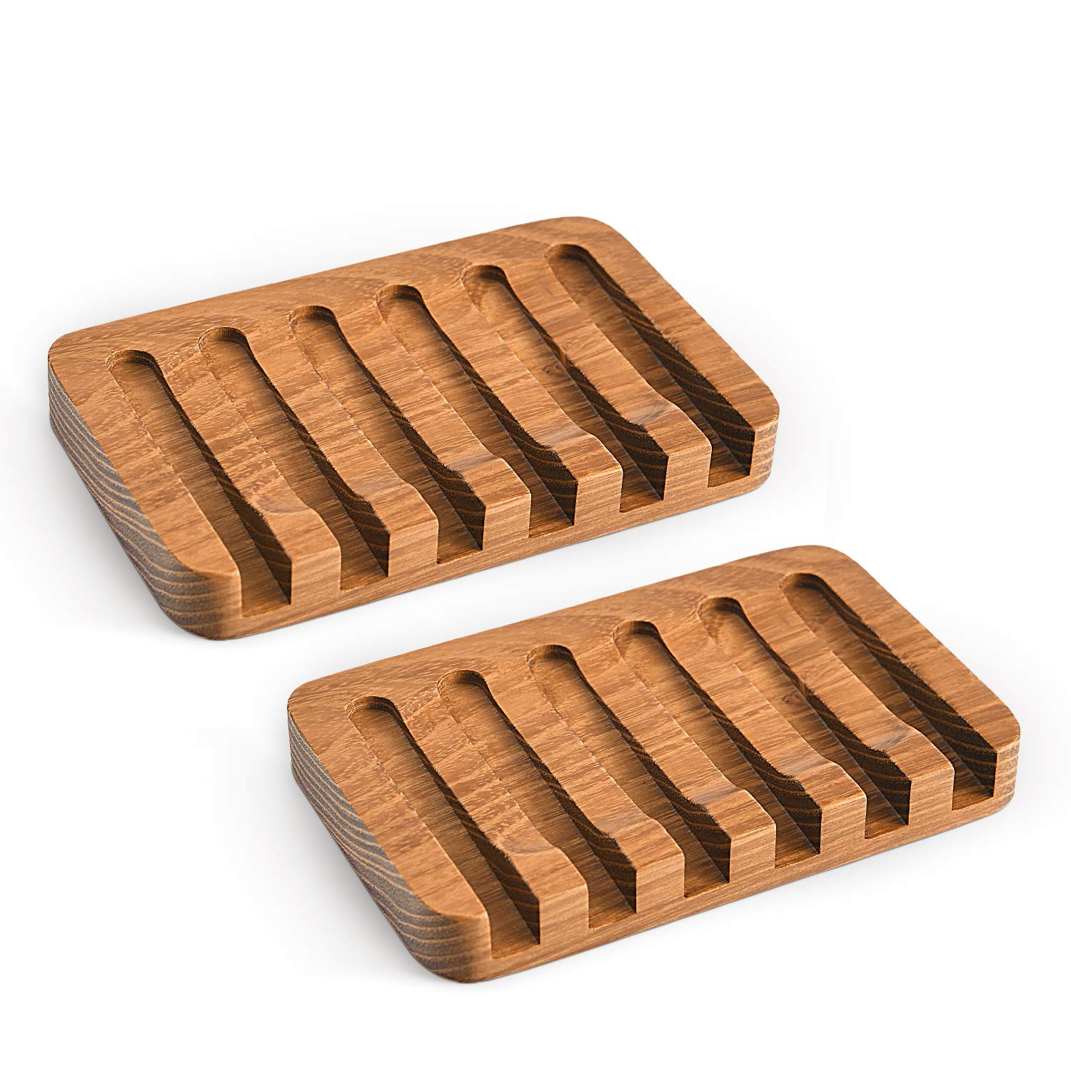 SUBEKYU Wooden Soap Dishes for Bathroom/Shower, Bar Soap Holder with Self Draining Tray, Natural Waterfall Drain Soap Saver, Tea