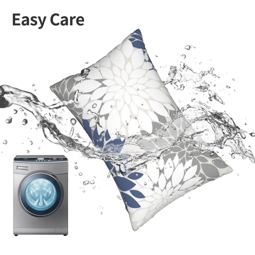 Cxmeifly Navy Blue White Grey Pillow Covers 12X20 Inch Set Of 2 Dahlia Floral Decor Throw Pillows Summer Modern Geometry Flower
