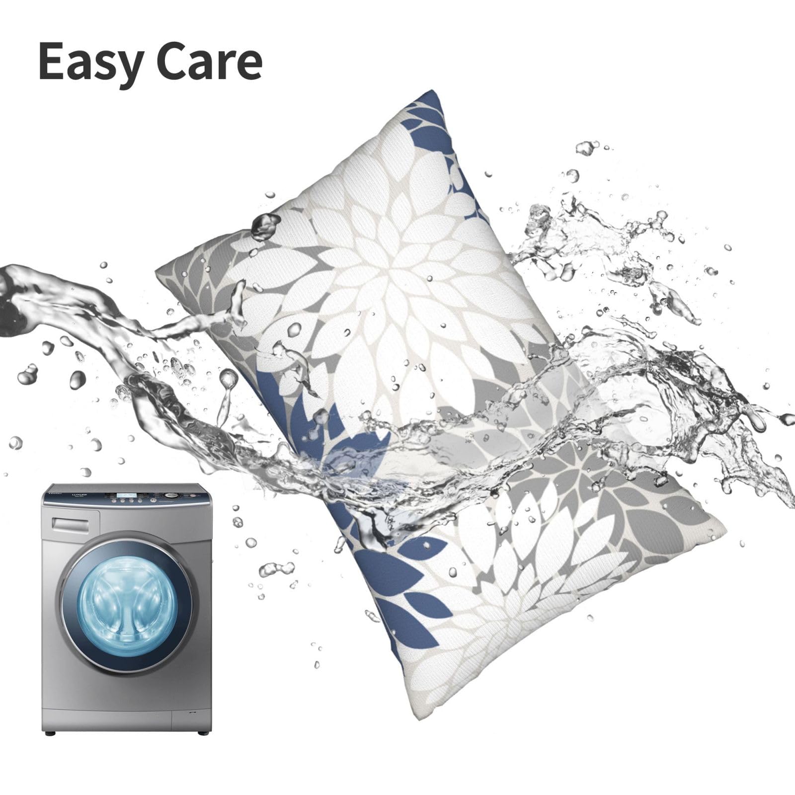Cxmeifly Navy Blue White Grey Pillow Covers 12X20 Inch Set Of 2 Dahlia Floral Decor Throw Pillows Summer Modern Geometry Flower