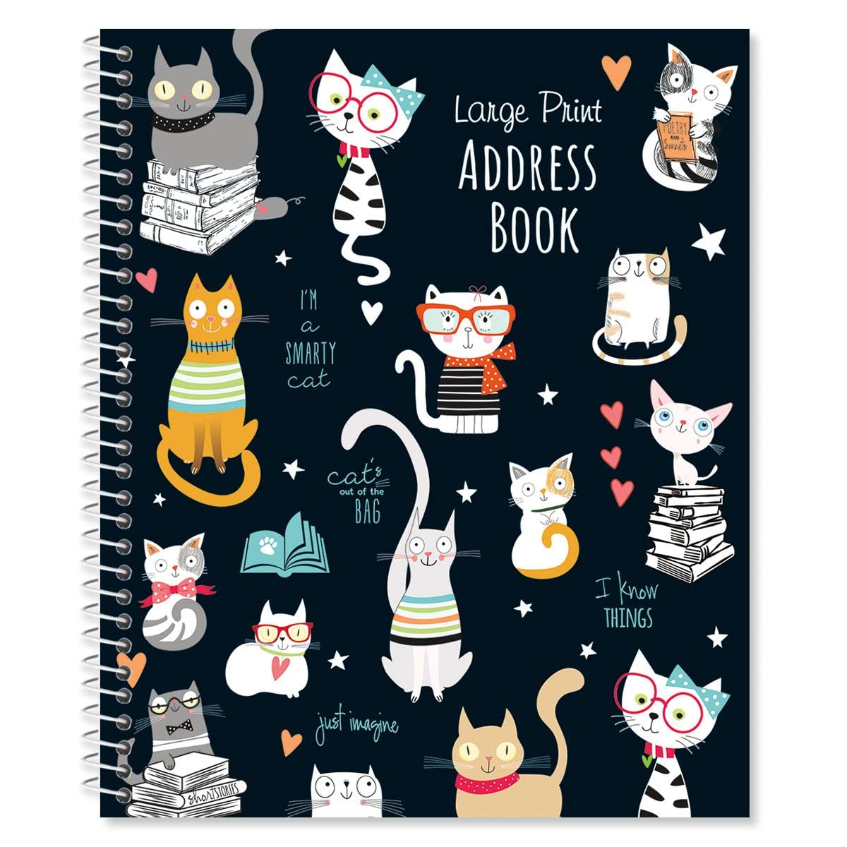 Current Smarty Cats Large Print Address Book, 56 Pages, Big 7    X 8.5    Spiral Bound, Soft Cover Organizer For Contact Phone N
