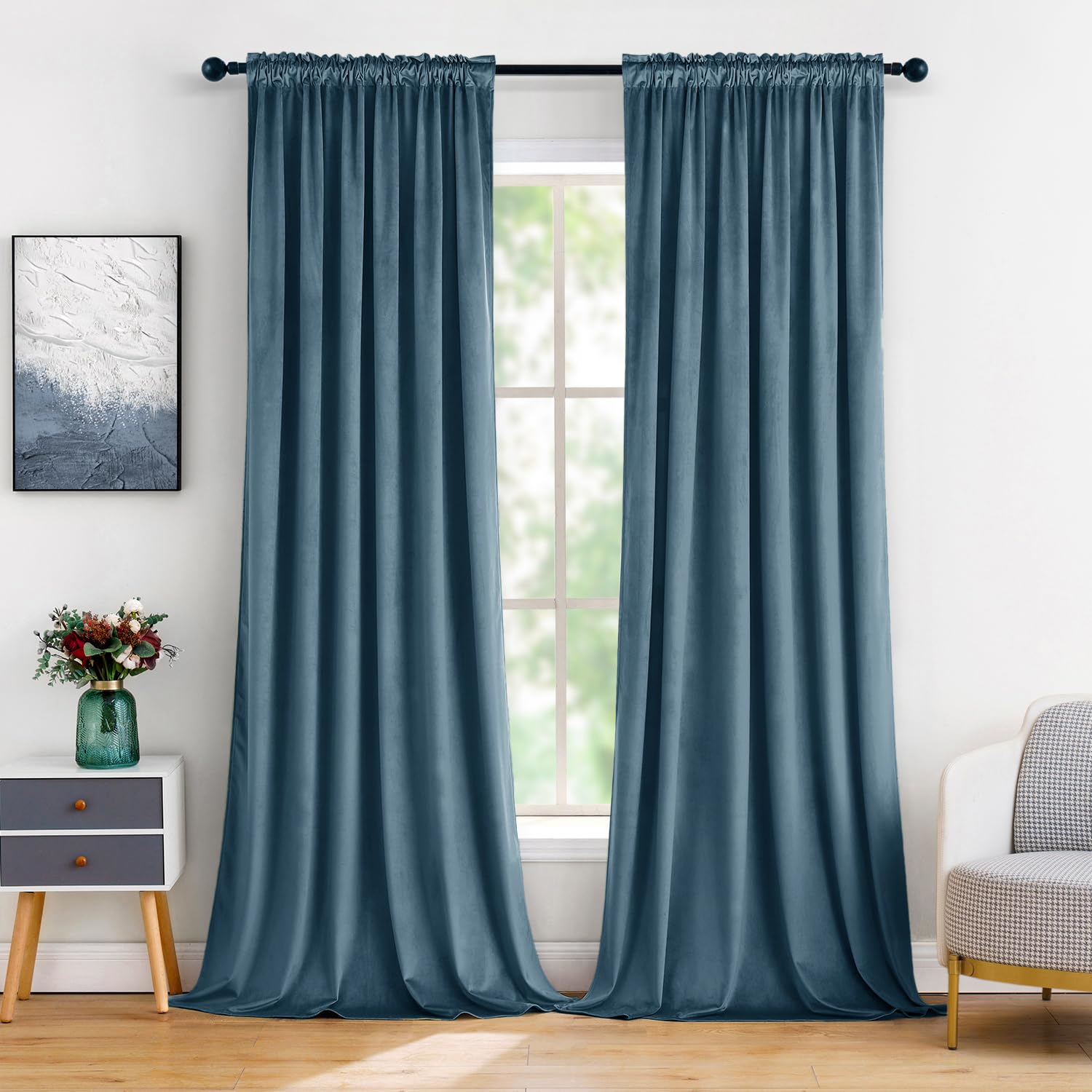 Miulee Dark Slate Velvet Curtains Thermal Insulated Blackout Curtain Drapes For Bedroom Living Room Darkening 84 Inches Long Curtains Panels Rod Pocket Set Of 2