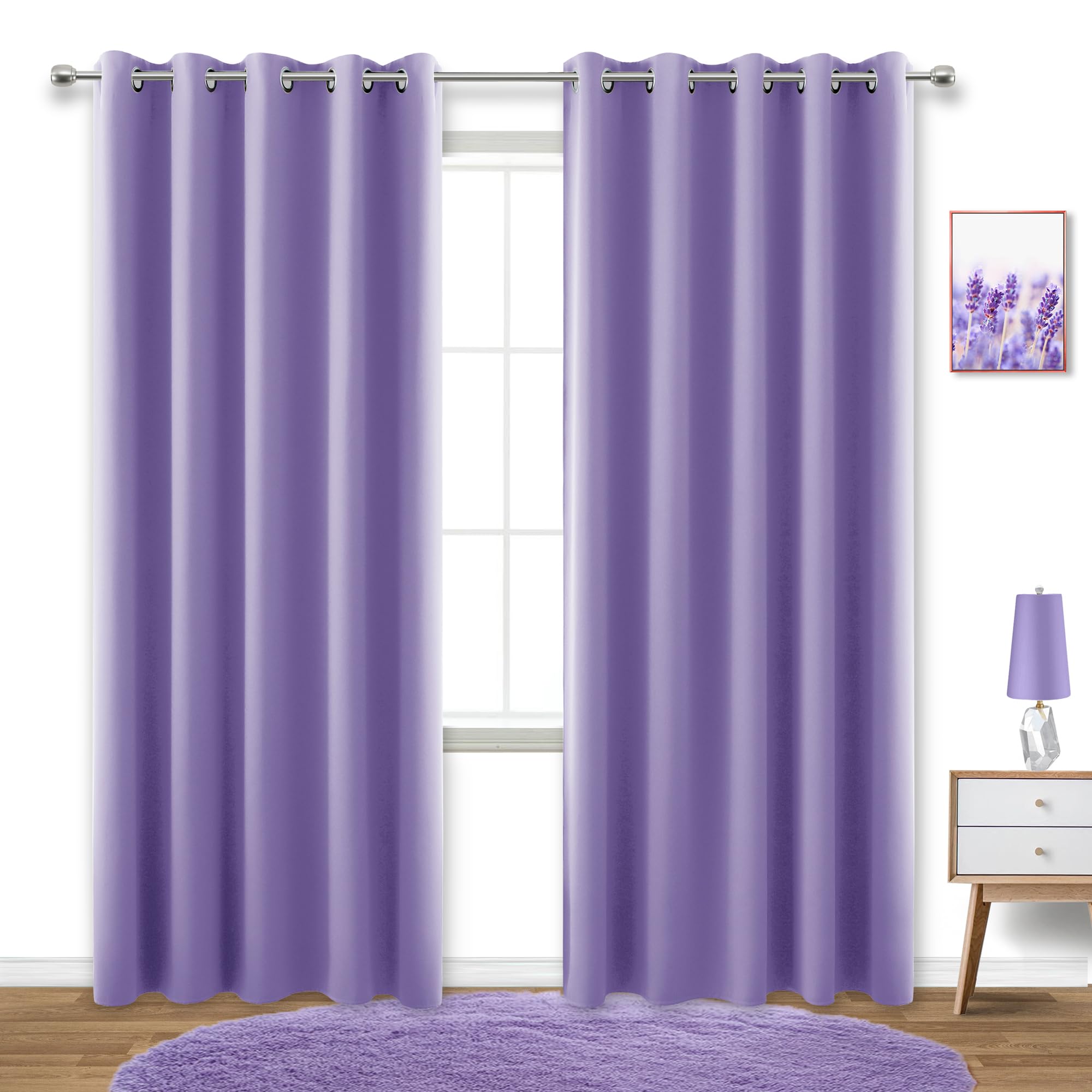 Koufall 72X84 Inches Long Purple Blackout Curtains For Living Room