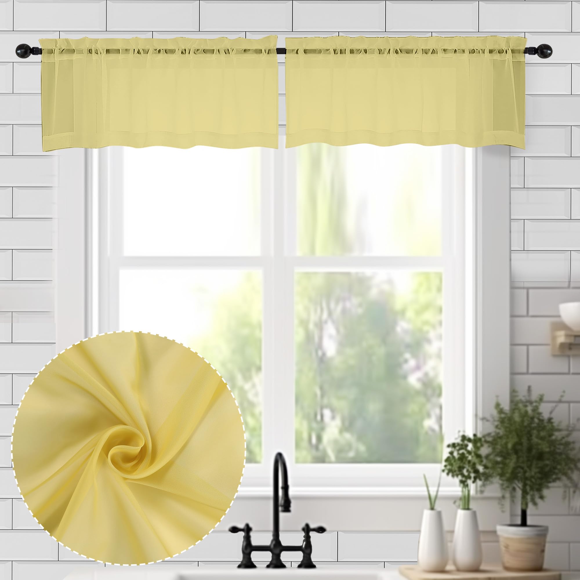 Chyhomenyc Sheer Valances for Windows 2 Pack, 42Wx14L Inches Small Window Valance for Living Room Bathroom Cafe Laundry Basement