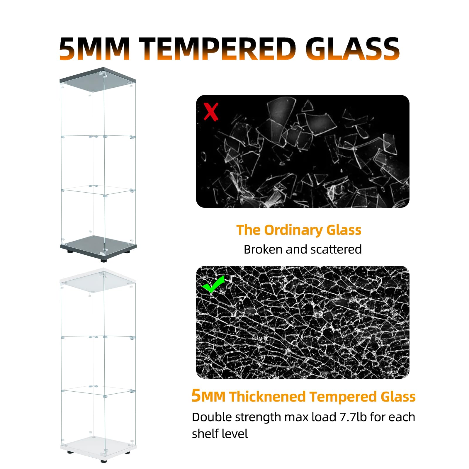 Beauty4U One-Door Glass Display Cabinet, Black Curio Cabinets For Living Room, Bedroom, Office, Collection Display, Quick Installation In 30 Mins, 3 Shelves Black Floor Standing Glass Bookshelf