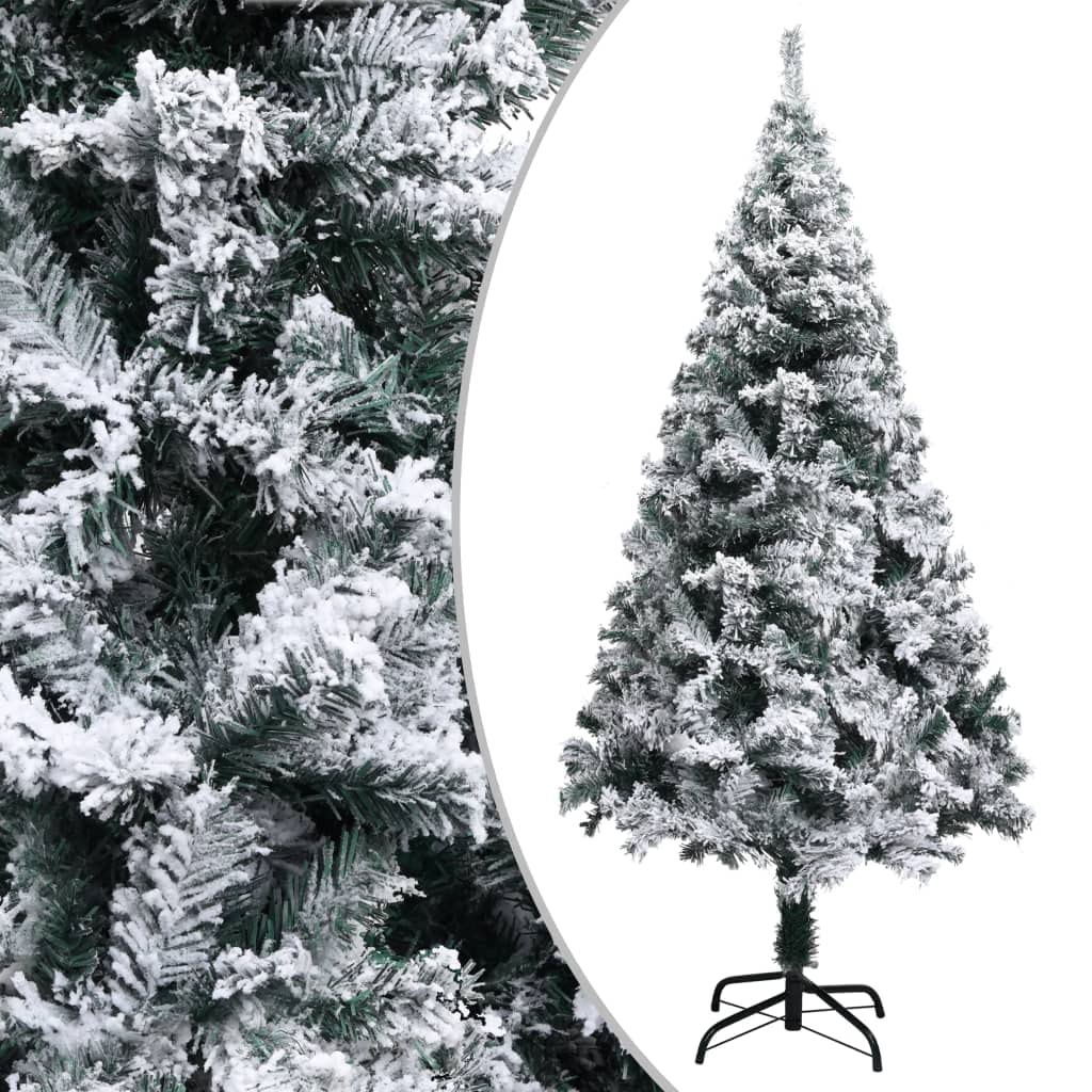 vidaXL 5 ft Artificial Christmas Tree with Flocked Snow- PVC, Green- Economical, Realistic, Adjustable Branches, Suitable for Indoor and Outdoor