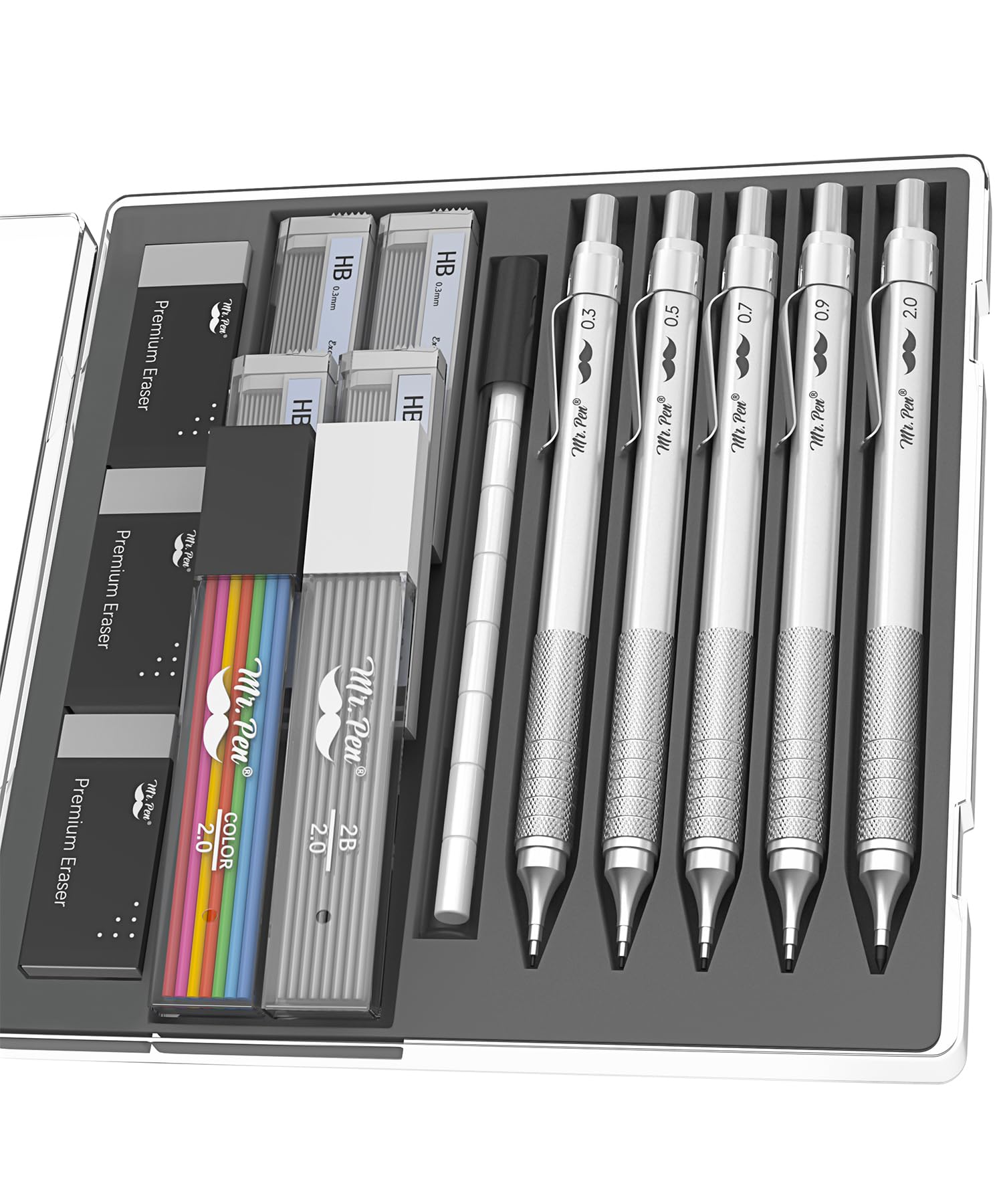 Mr. Pen- Metal Mechanical Pencil Set, 5 Sizes, 0.3, 0.5, 0.7, 0.9, 2Mm, Mechanical Pencils, Sketching Pencils, Drafting Pencil,