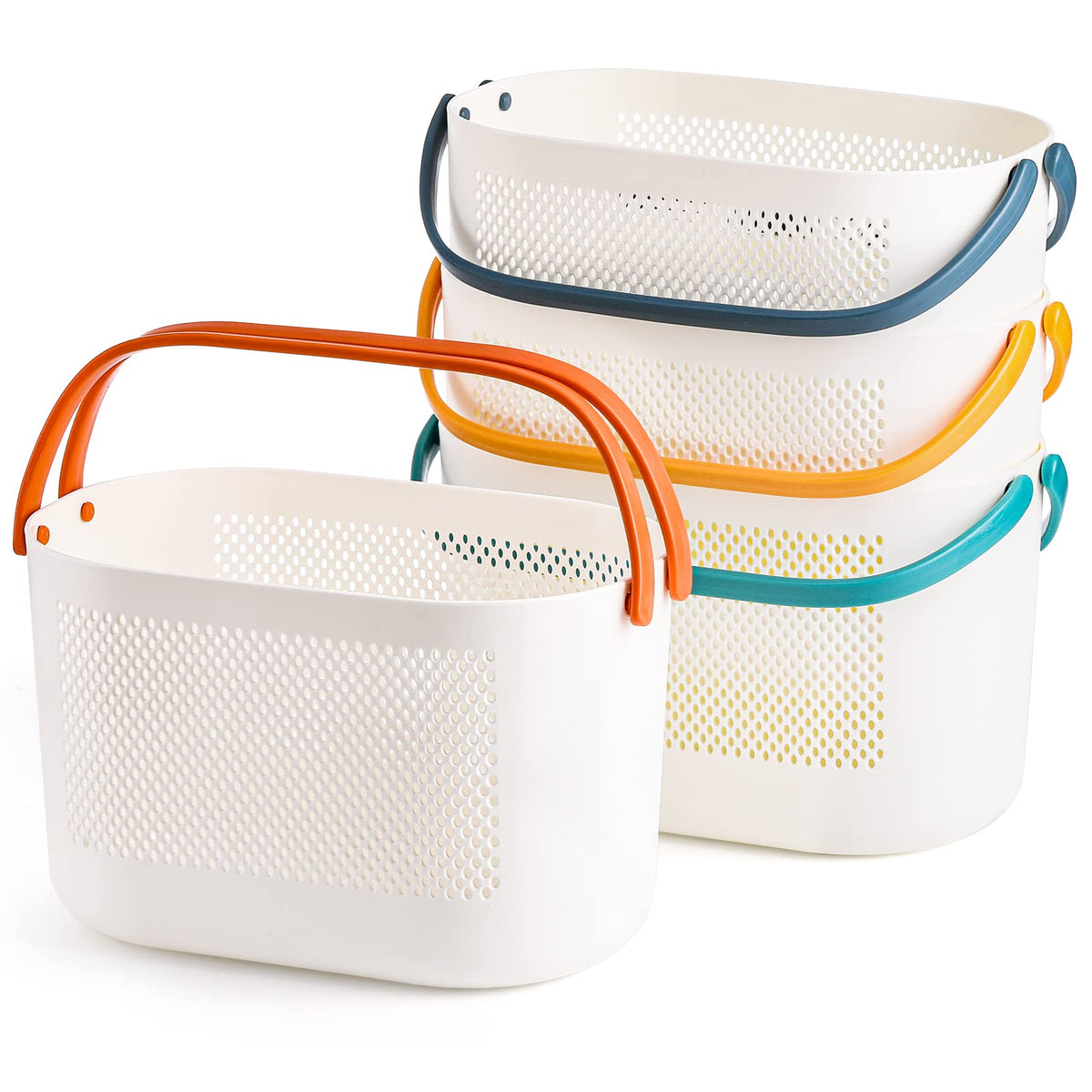 AVLA 4 Pack Portable Shower Caddy Basket, Plastic Storage Baskets with Handles, Drainage Toiletry Organizer Bin, Dorm Shower Tot
