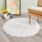 Orinova White Fluffy Faux Sheepskin Washable Fur Round Rug 5Ft Nursery Rugs For Bedroom Plush Boho Circle Rug For Living Room Te