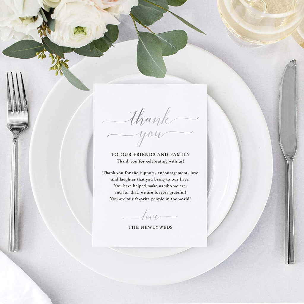 Bliss Collections Wedding Reception Thank You Cards, Pack Of 50 Real Silver Foil Cards, Great Addition To Your Table Centerpiece