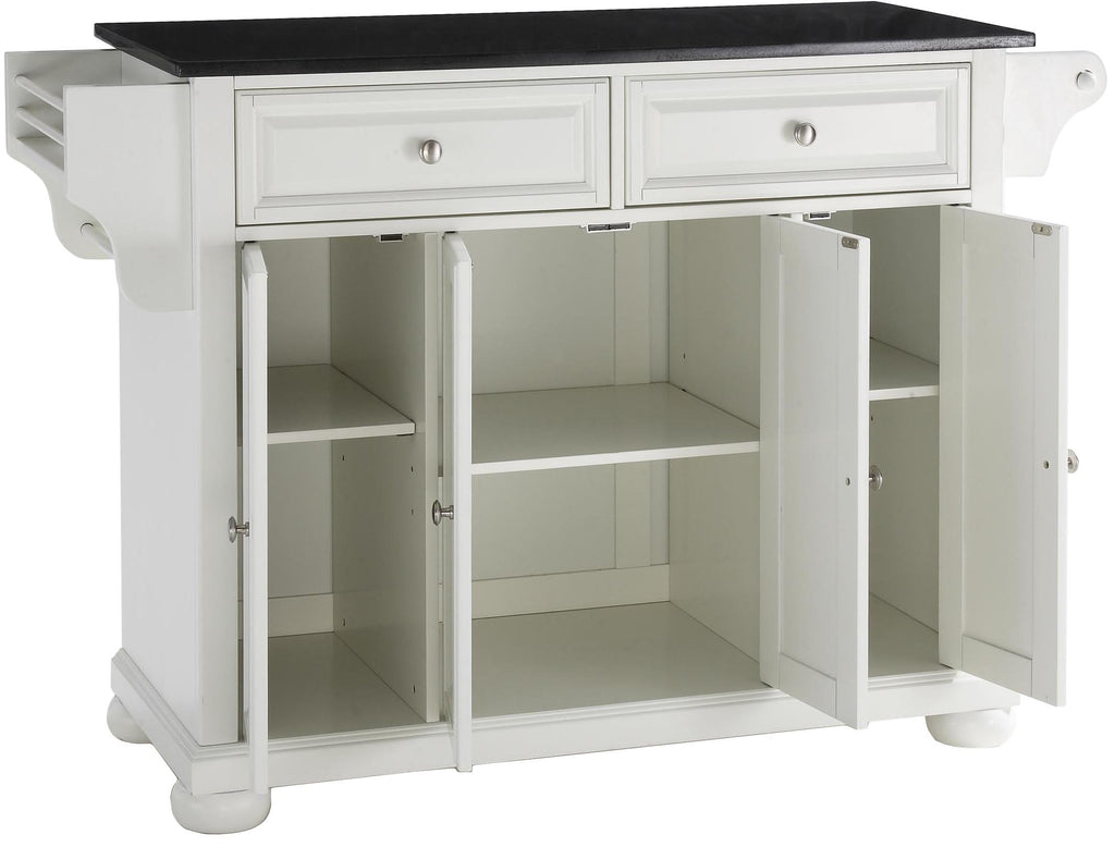 Crosley Furniture Alexandria Granite Top Rolling Kitchen Island Storage Cart, Microwave Stand, Spice Rack, White