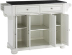 Crosley Furniture Alexandria Granite Top Rolling Kitchen Island Storage Cart, Microwave Stand, Spice Rack, White