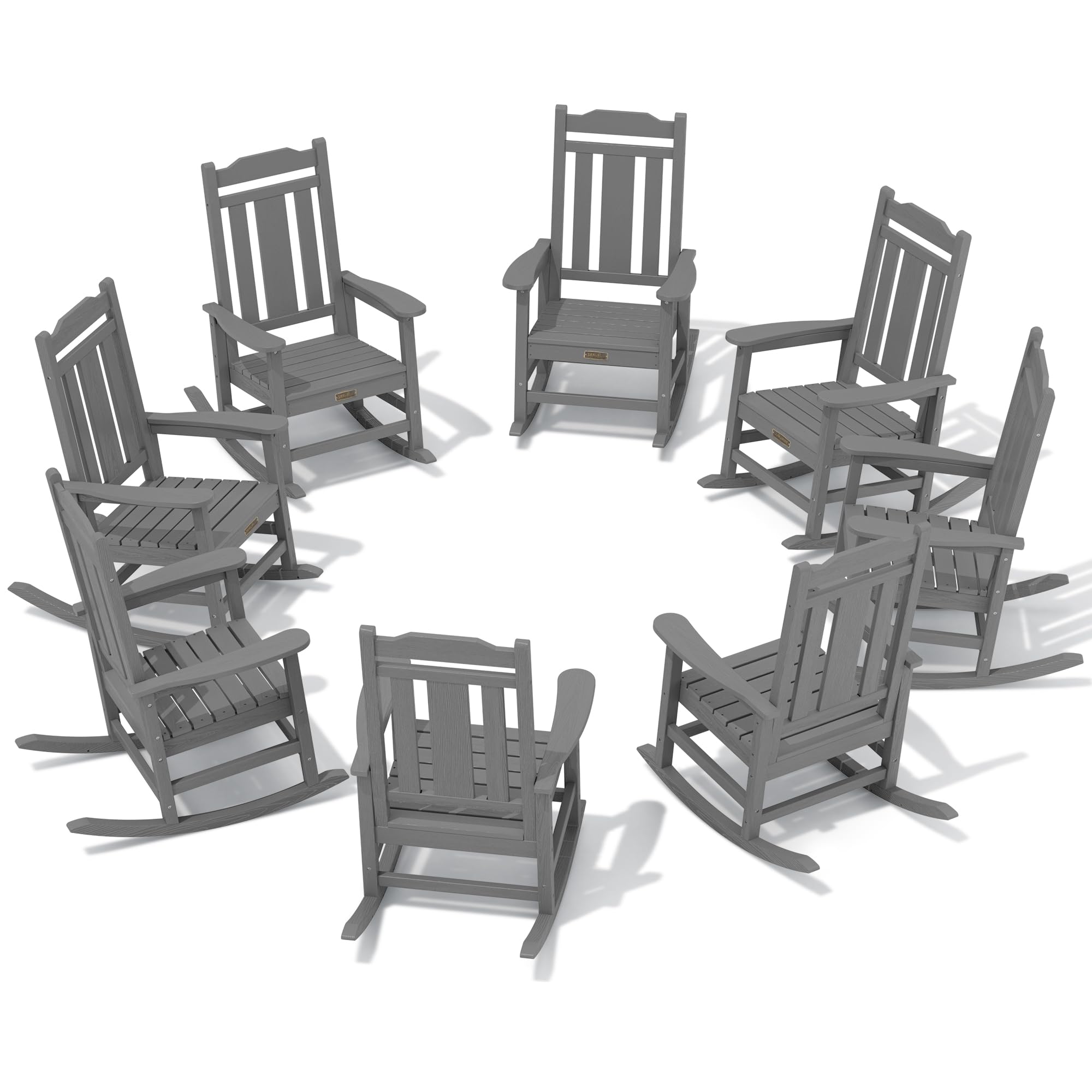 Serwall Outdoor Rocking Chair Gray Set Of 8, All Weather Patio Rocking Chair, Hdpe Poly Rocking Chair For Adults, Heavy Duty Front Porch Rocker