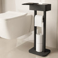 Wealone 4-in-1 Black Toilet Paper Holder Stand with Storage Shelf Box, 360 Rotating Bamboo Free Standing Toilet Tissue Roll, Toi