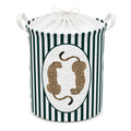 Qskjre Leopard Laundry Basket, Cheetah Bathroom Decor, Trendy Retro Cheetah Black and White Striped Laundry Hamper Waterproof St