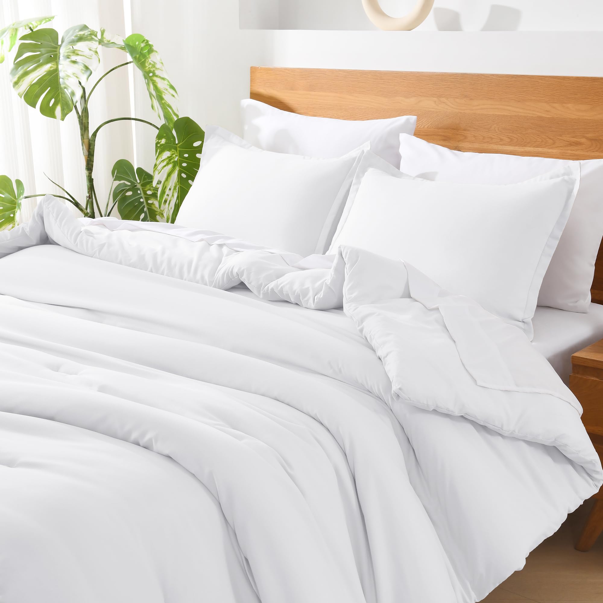 Andency White California King Comforter Set - 7 Pieces Bed In A Bag Cal King Bedding Comforter Sets, Summer Solid Soft Lightweight Comforter With Fitted Sheets, Flat Sheets, Pillowcases & Shams