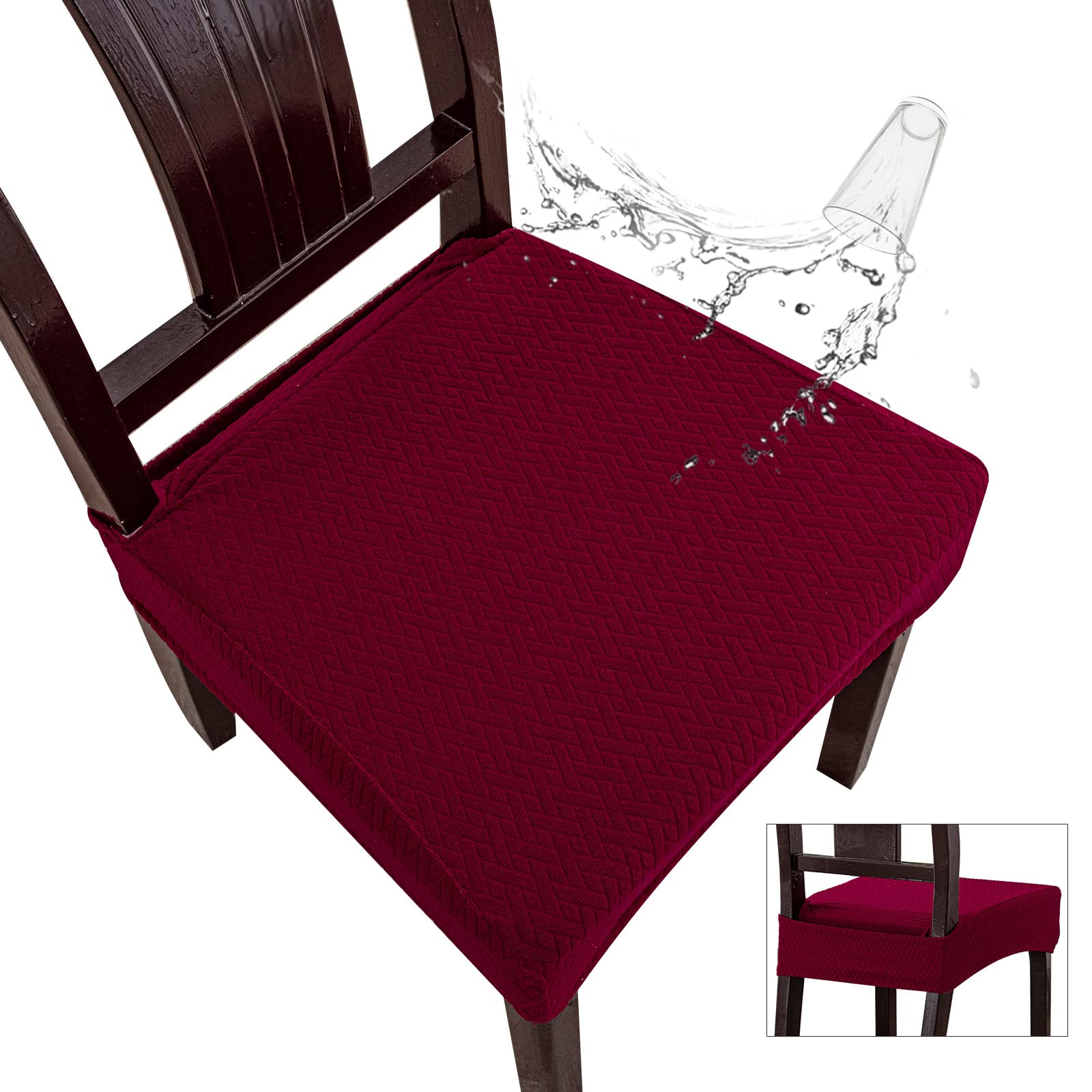 Genina Waterproof Seat Covers for Dining Room Chair Covers Waterproof Dining Chair Covers (2 PCS-Rear-Covered, Wine Red)