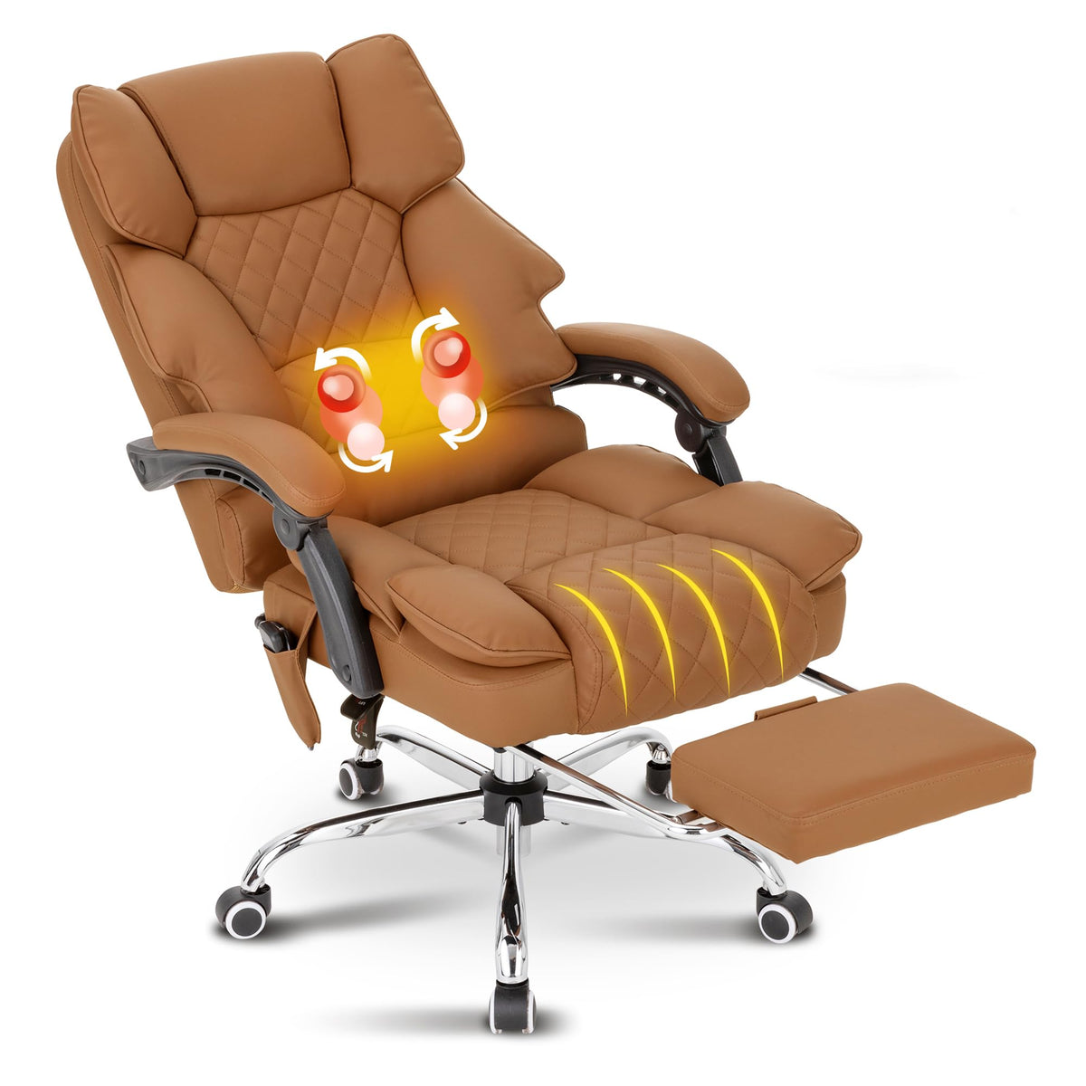 Bowthy Kneading Massage Executive Office Chair With Heated,90-135 Reclining With Footrest,Ergonomic Desk Chair,Diamond-Stitched
