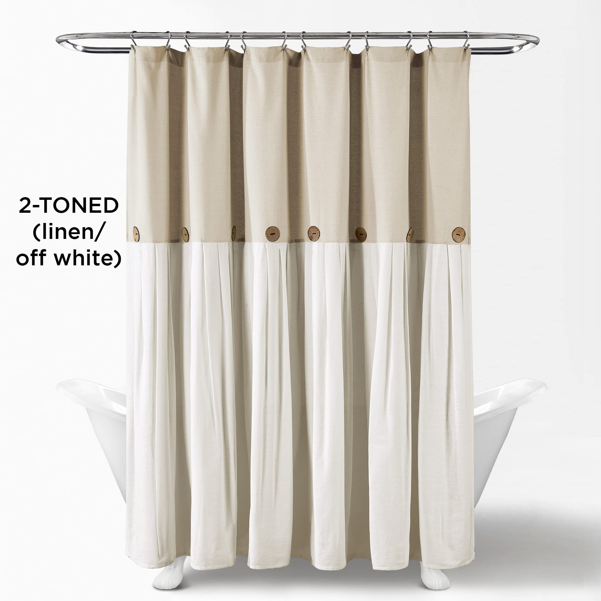 Lush Decor Linen Button Shower Curtain, 72' X 72'