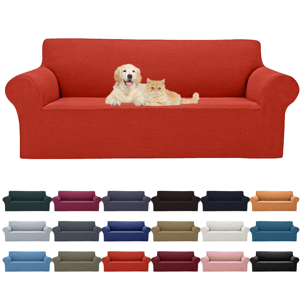 2025 New Stretch Sofa Slipcovers Couch Cover For 3 Cushion Furniture Protector Sofa Covers With Elastic Bottom Jacquard Fabric Small Checks For Pets, Kids -Sofa, Pureed Pumpkin