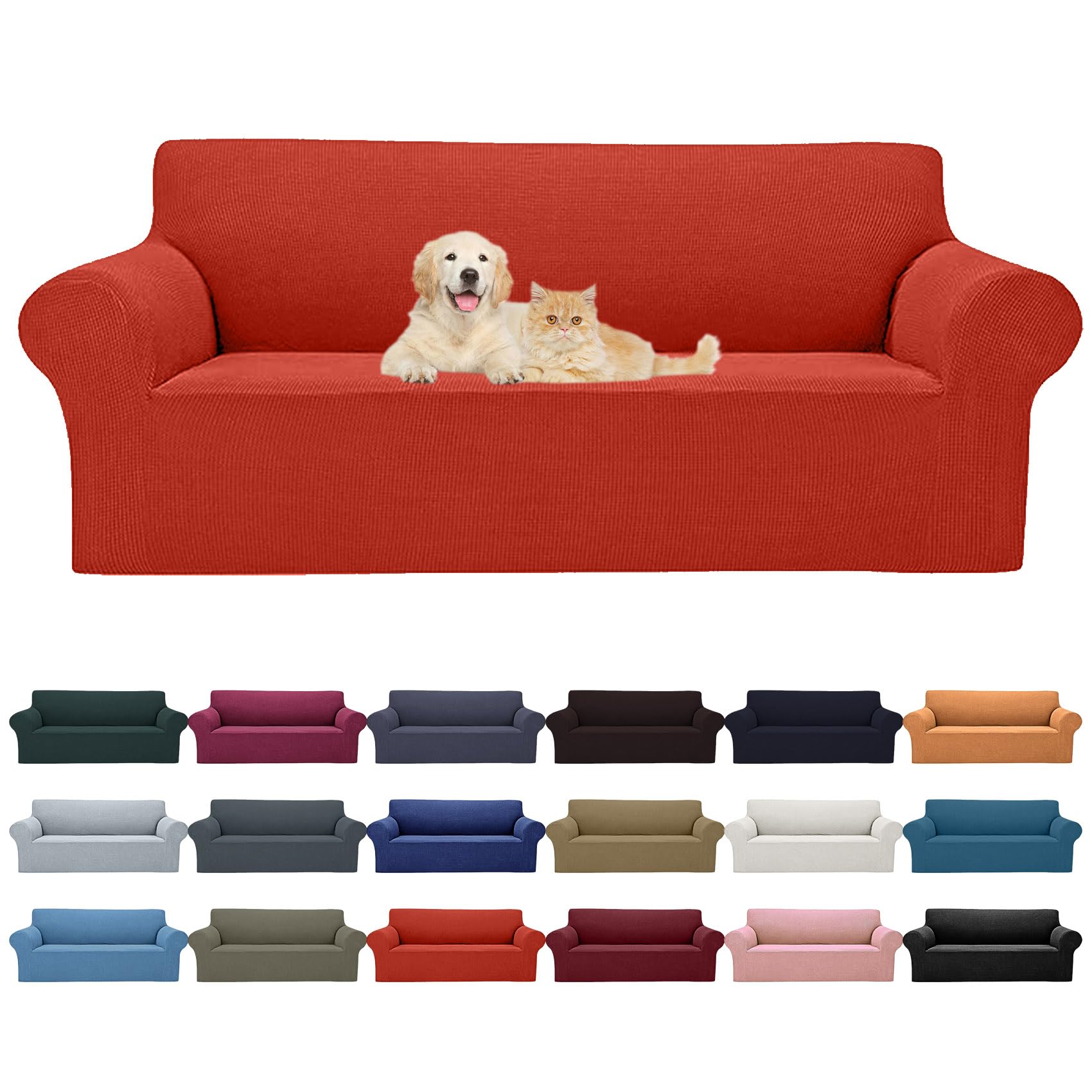 2025 New Stretch Oversized Sofa Slipcovers Couch Sofa Cover For 4 Seater Furniture Protector Covers With Elastic Bottom Jacquard Fabric Small Checks For Pets, Kids - Pureed Pumpkin