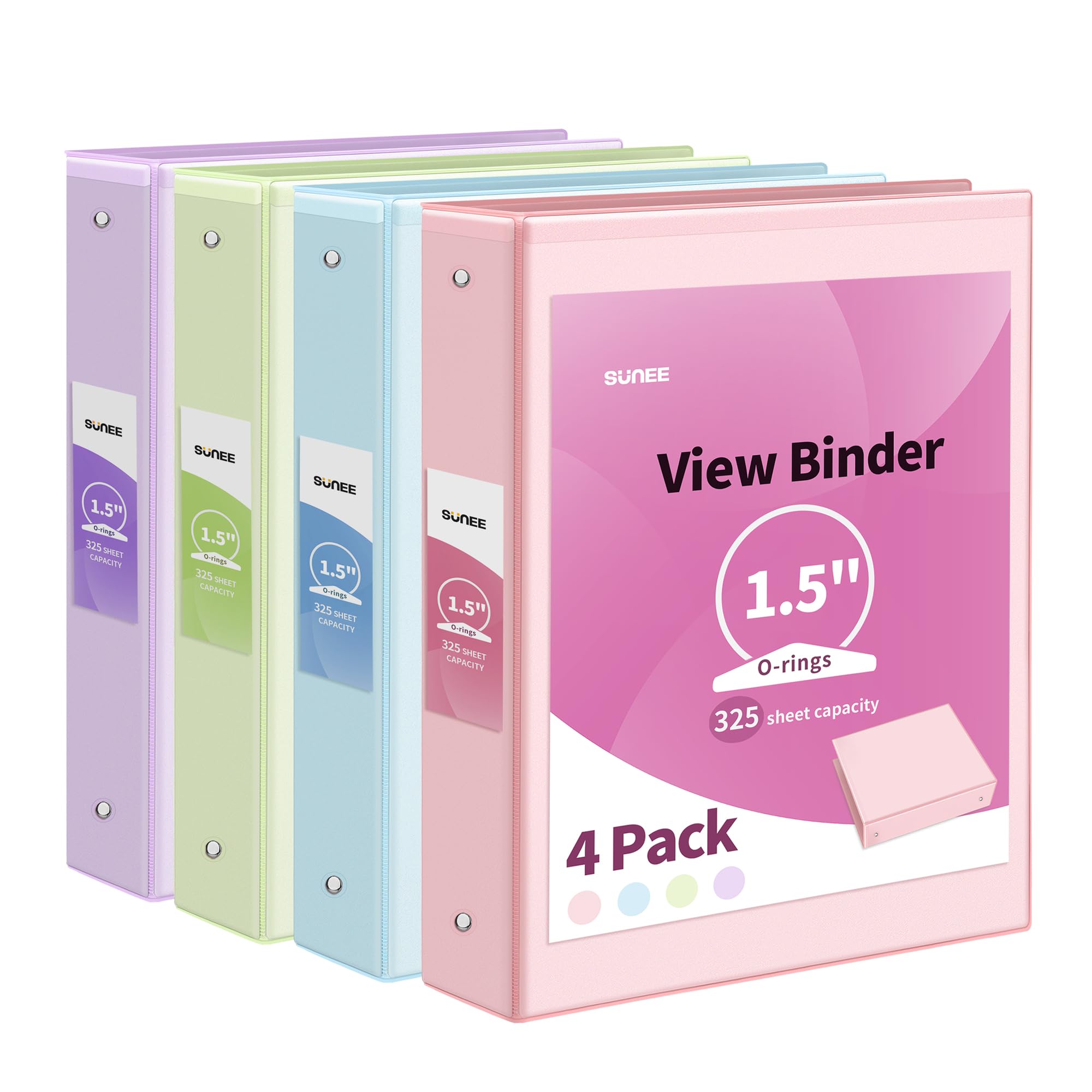 Sunee 3 Ring Binder 1.5 Inch 4 Pack, Clear View Binder Three Ring Pvc-Free (Fit 8.5X11 Inches) For School Binder Or Office Binde