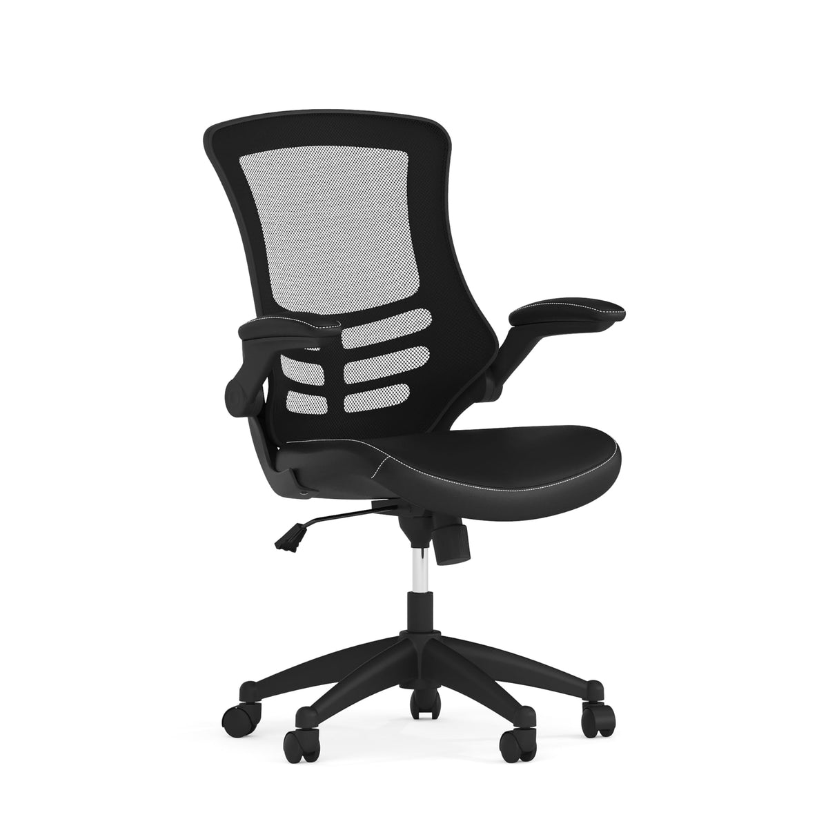 Flash Furniture Kelista Mid-Back Swivel Office Chair with Adjustable Seat Height, Ergonomic Mesh Desk Chair with LeatherSoft Seat, Black