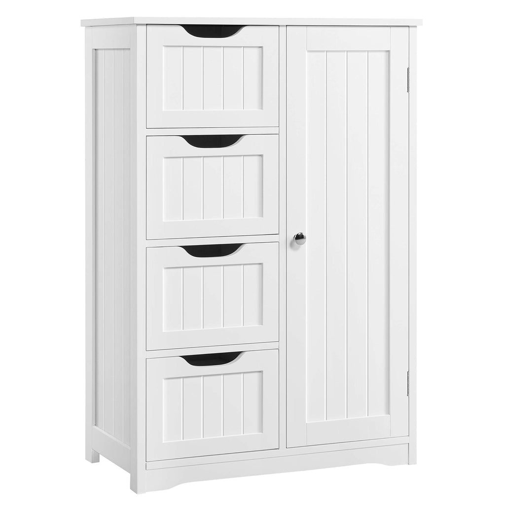 Yaheetech Wooden Floor Cabinet, Side Storage Organizer With 4 Drawers And 1 Cupboard, Freestanding Entryway Storage Unit Console Table, Bathroom Furniture Home Decor, White