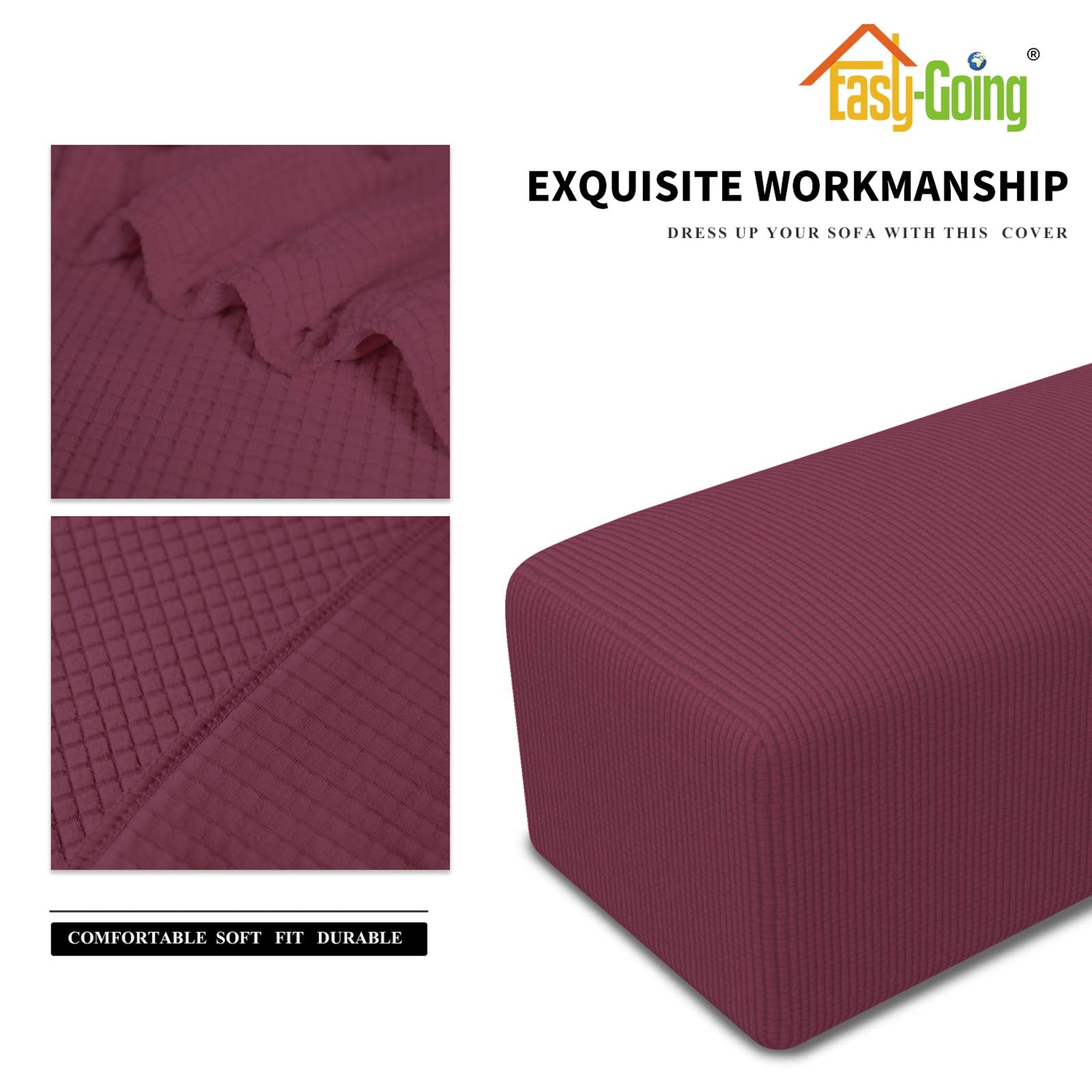 Easy-Going Stretch Ottoman Cover Folding Storage Stool Furniture Protector Soft Rectangle Slipcover With Elastic Bottom(Ottoman Small,Coffee)