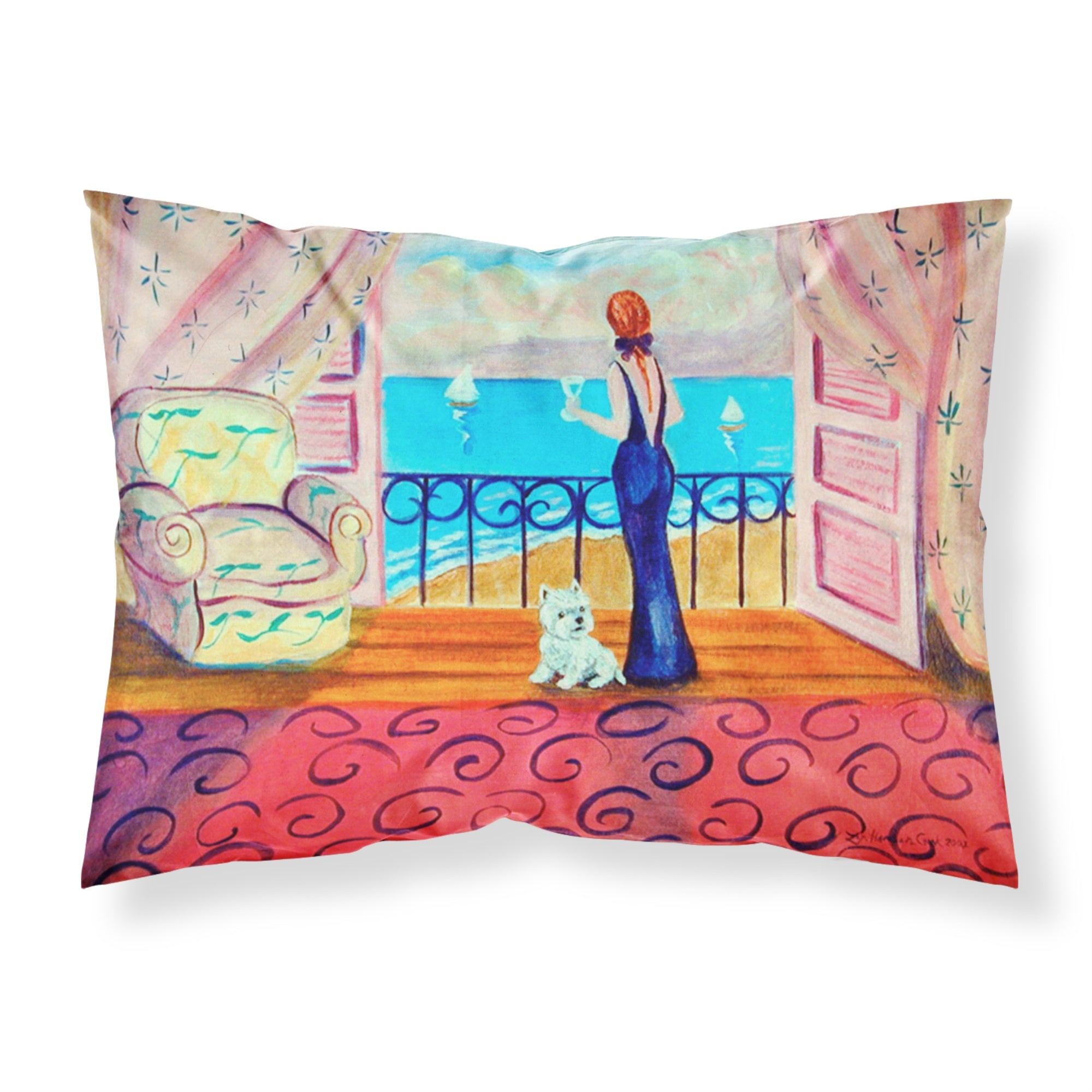 'Caroline'S Treasures 7125Pillowcase Westie With Mom And A View Moisture Wicking Fabric Standard Pillowcase, Large, Multicolor'