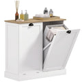 HOMCOM Double TiltOut Laundry Hamper Cabinet with 2 Removable Basket White